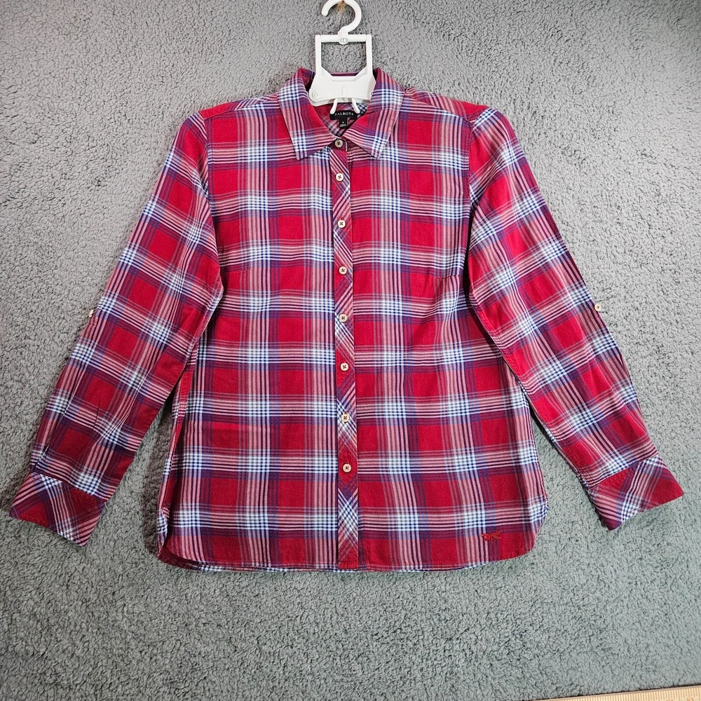 Talbots Shirt Top Womens Small Button Down Long Sleeve Red Plaid Soft -‎ S